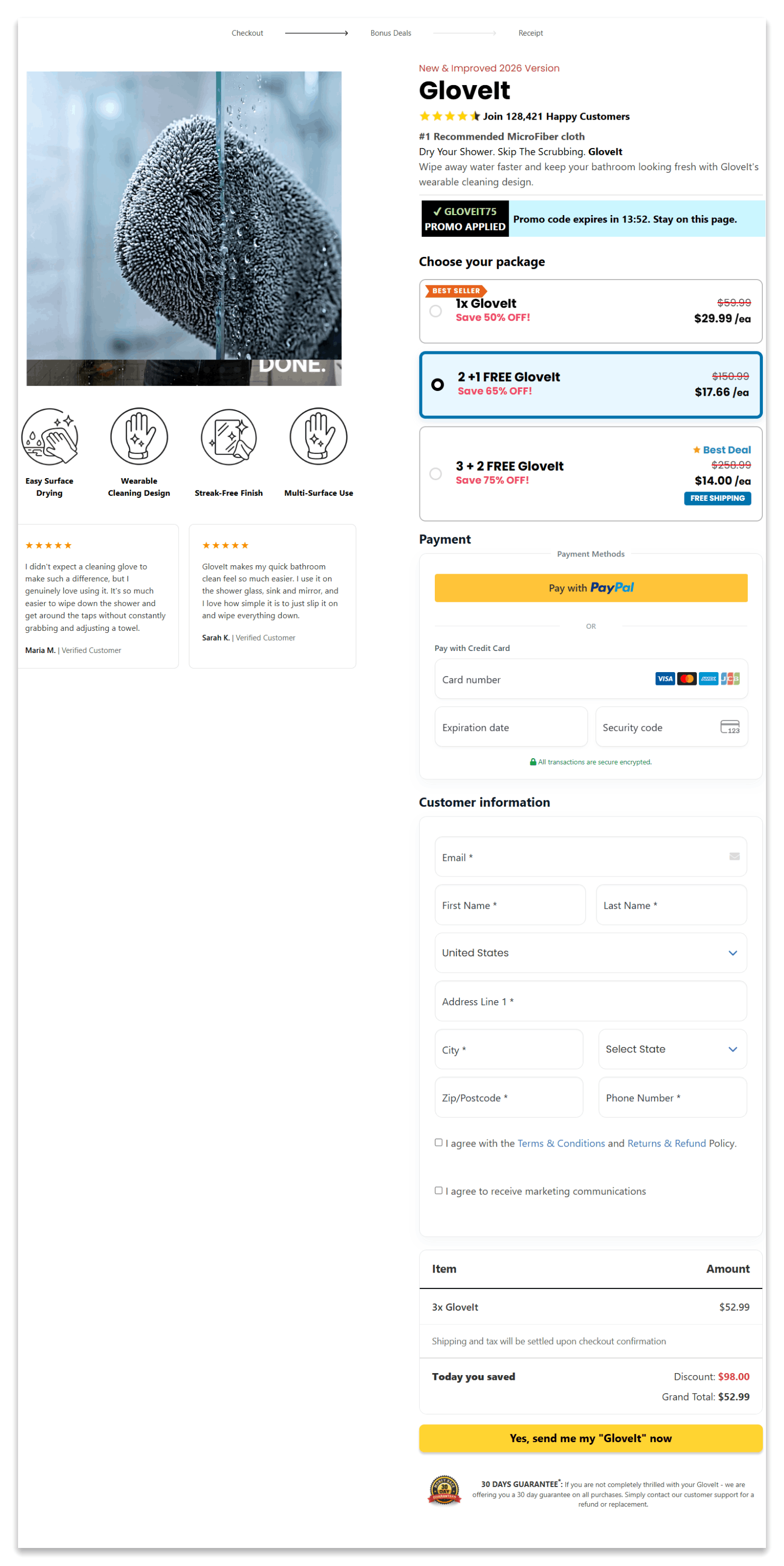 GloveIt MicroFiber Cloth secure checkout page